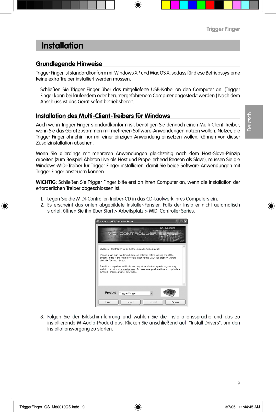 M-Audio QS_M80010QS quick start Grundlegende Hinweise, Installation des Multi-Client-Treibers für Windows, Deutsch 