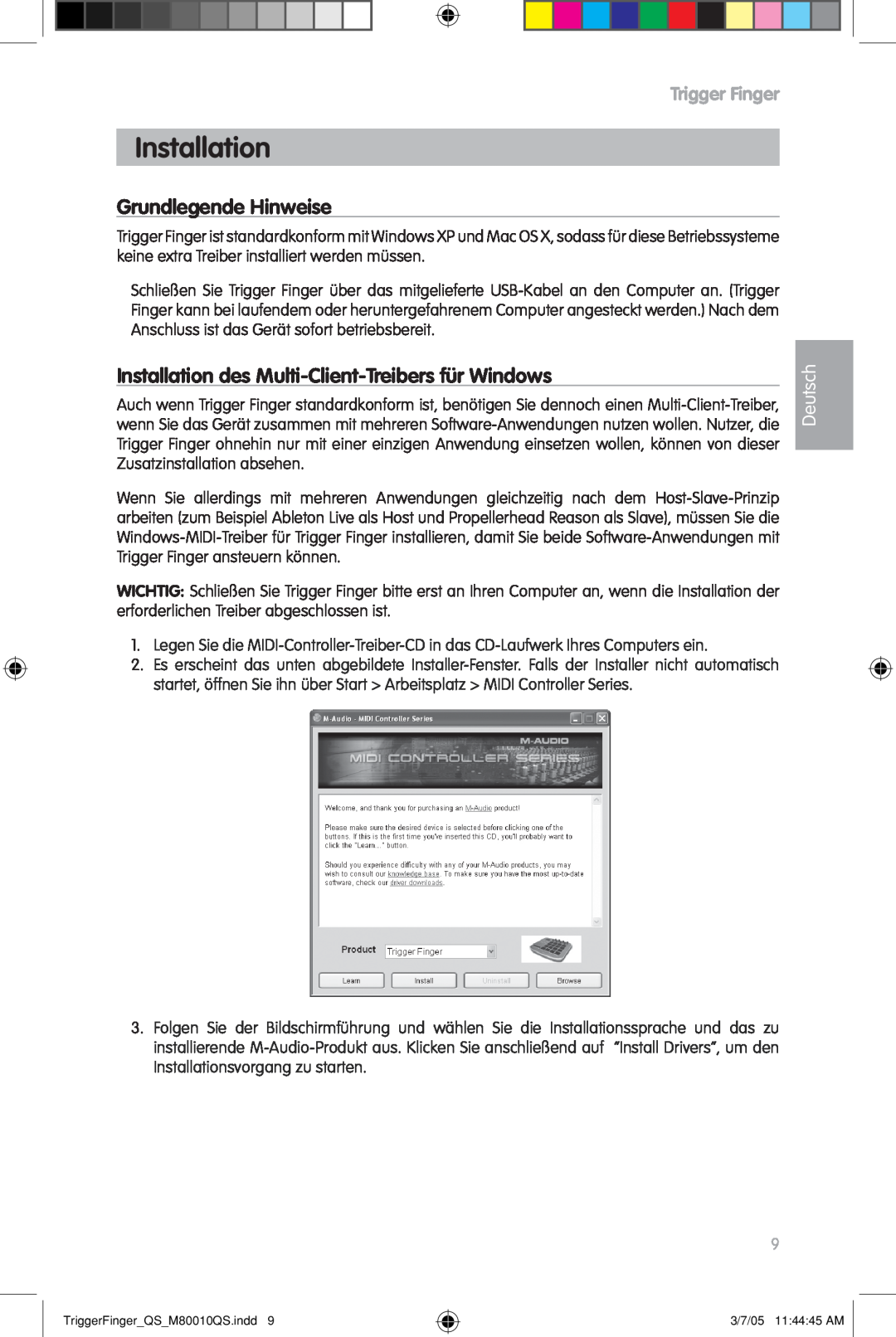 M-Audio QS_M80010QS Grundlegende Hinweise, Installation des Multi-Client-Treibersfür Windows, Deutsch, Trigger Finger 