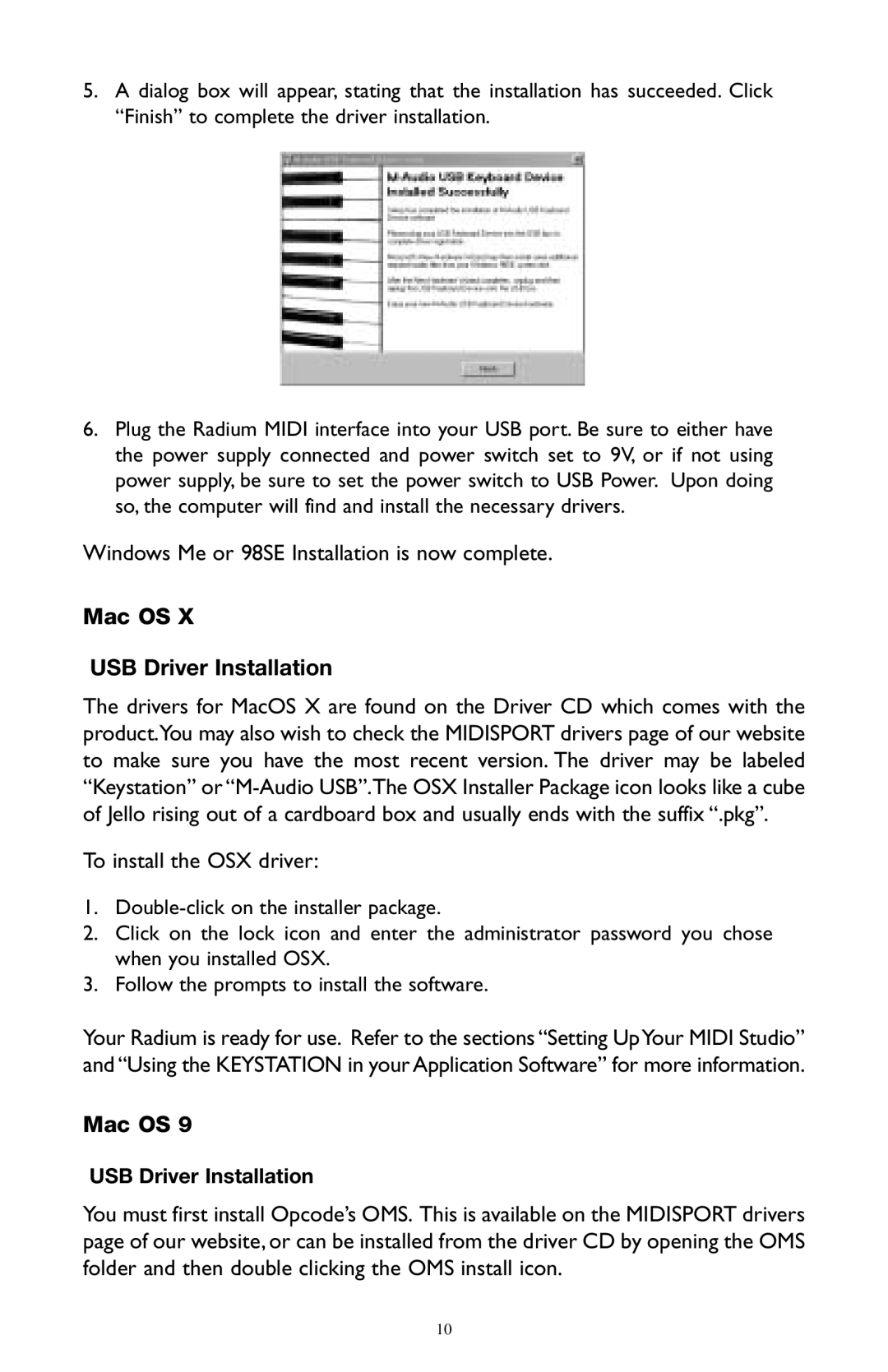 M-Audio RAD-050503 warranty Mac OS USB Driver Installation 