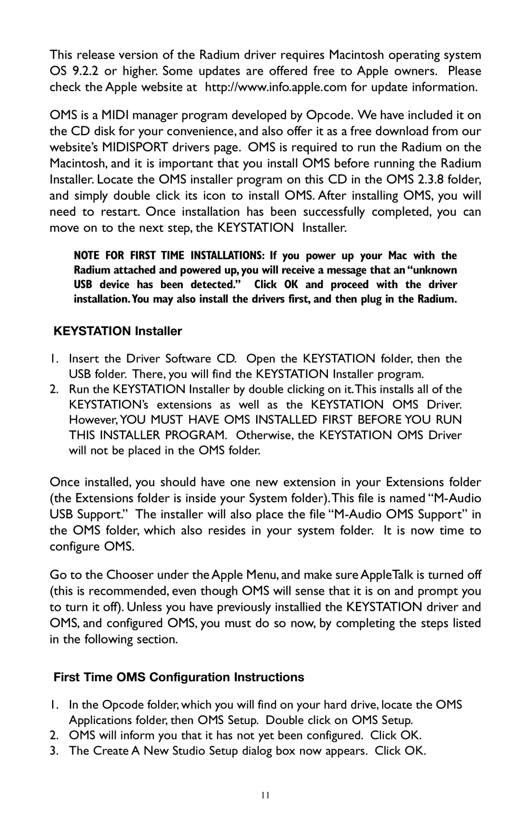 M-Audio RAD-050503 warranty Keystation Installer 