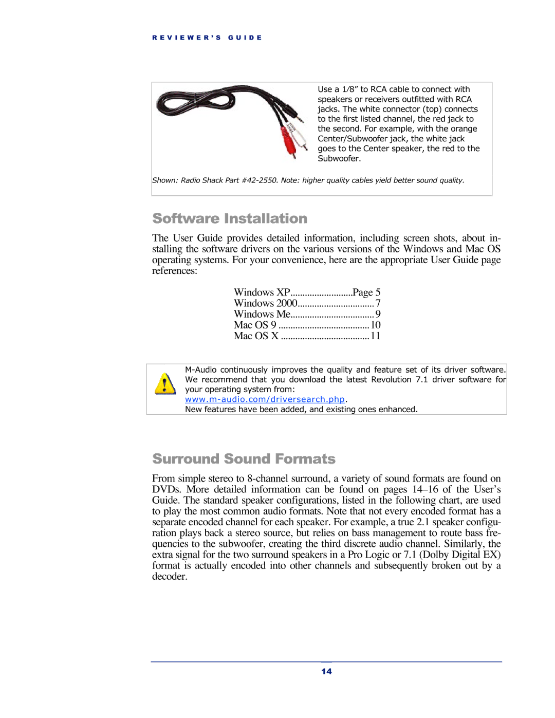 M-Audio Revolution 7.1 manual Software Installation, Surround Sound Formats 