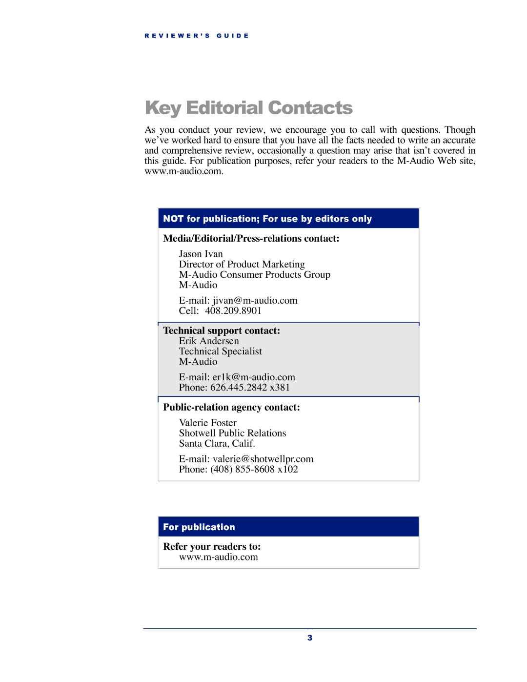 M-Audio Revolution 7.1 manual Key Editorial Contacts 