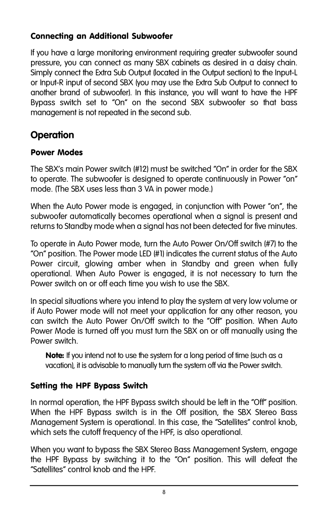 M-Audio SBX user manual Operation, Management is not repeated in the second sub, Switch 