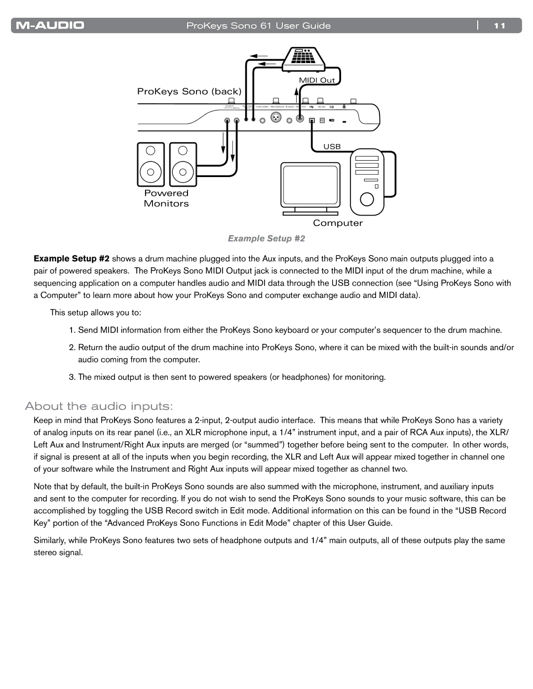 M-Audio SONO 61 manual About the audio inputs, Example Setup #2 