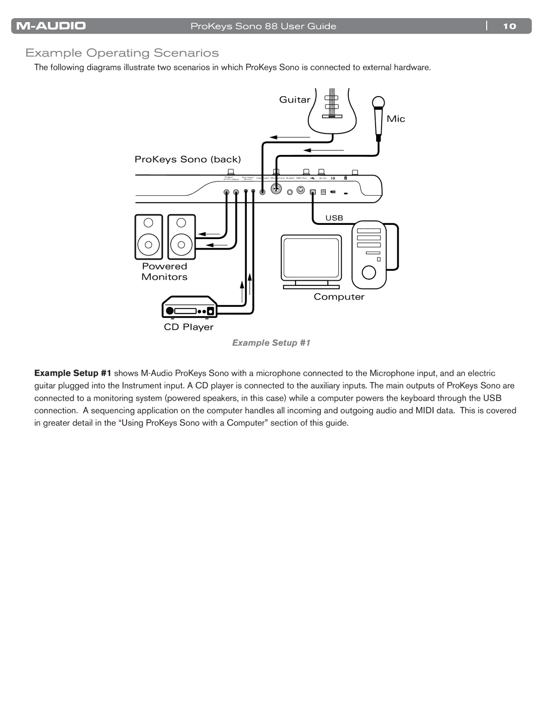 M-Audio SONO 88 manual Example Operating Scenarios, Example Setup #1 