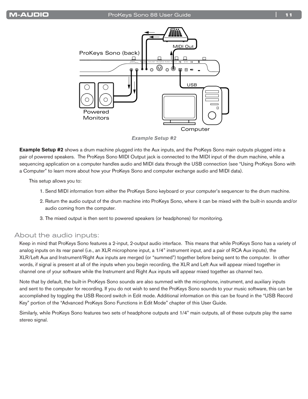 M-Audio SONO 88 manual About the audio inputs, Example Setup #2 