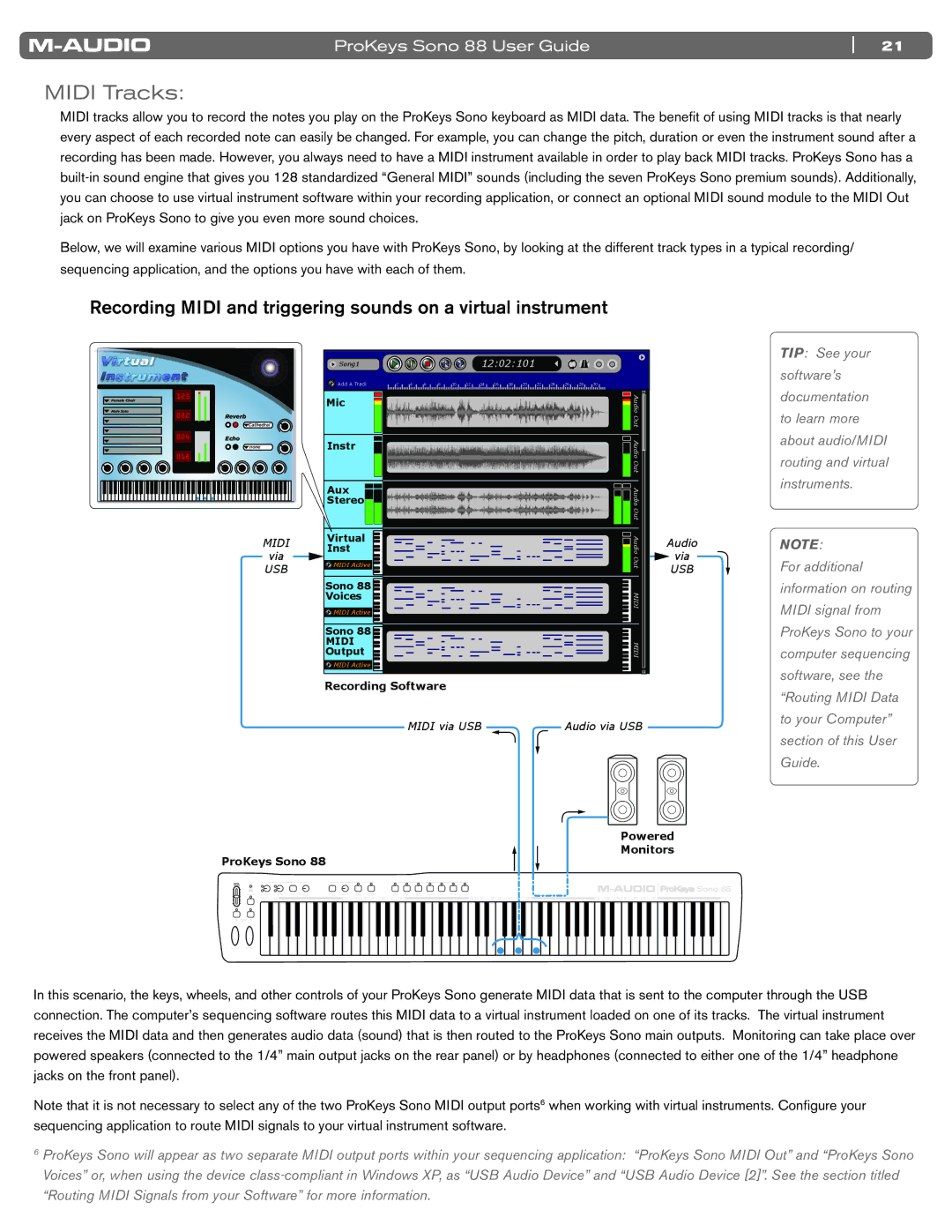 M-Audio SONO 88 manual Midi Tracks, Recording Midi and triggering sounds on a virtual instrument 