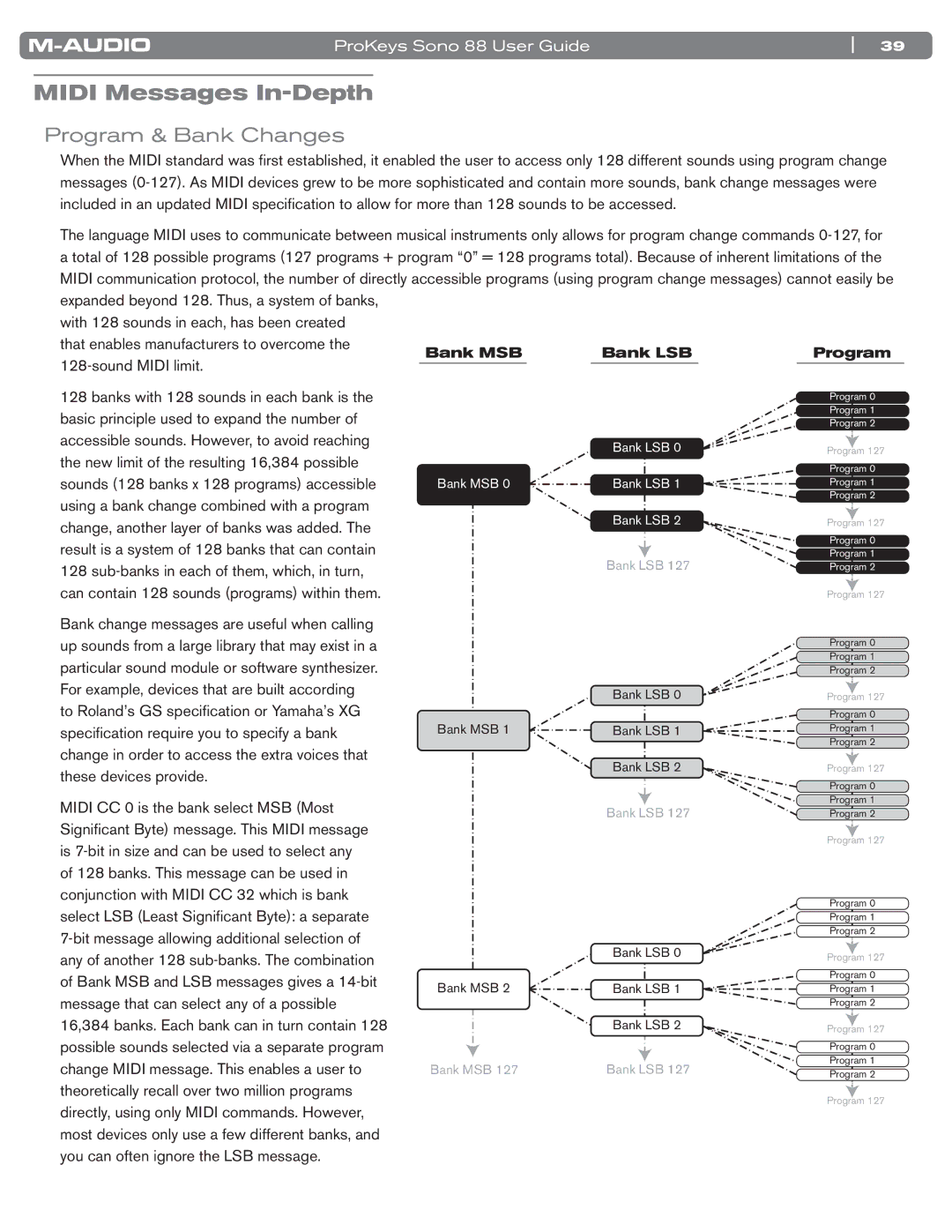 M-Audio SONO 88 manual Midi Messages In-Depth, Program & Bank Changes 