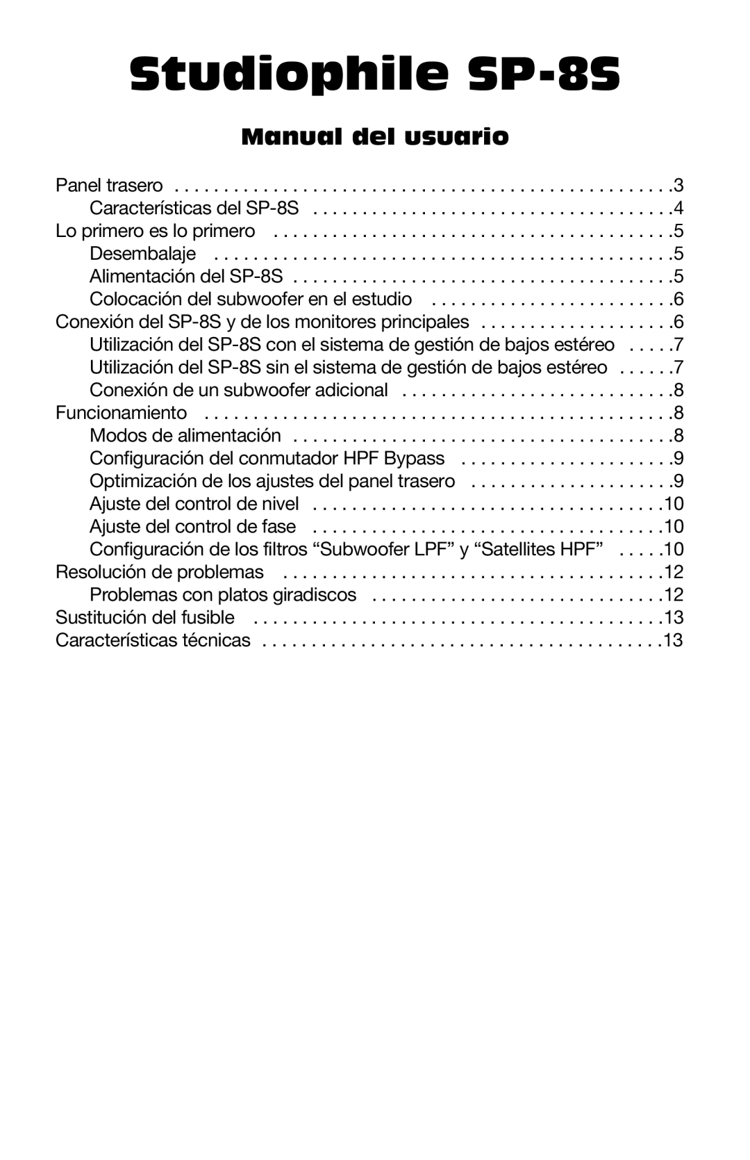 M-Audio manual Studiophile SP-8S, Manual del usuario 