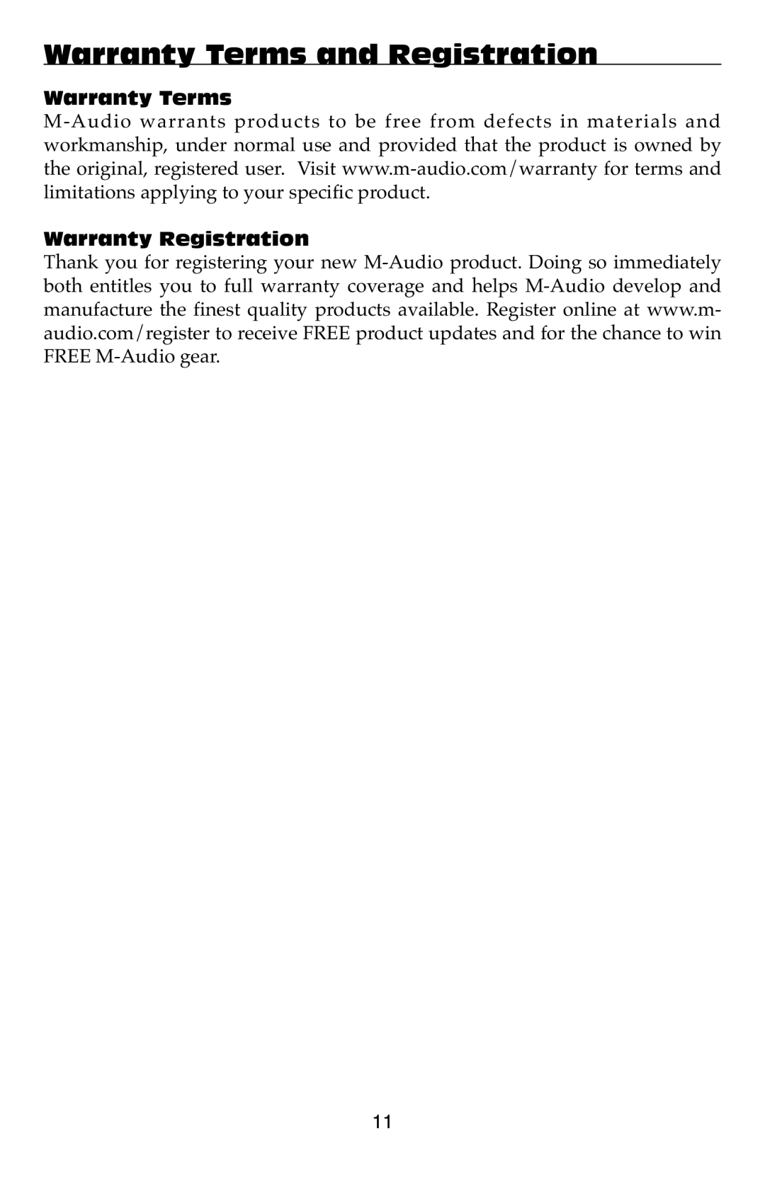 M-Audio TC9820PHI warranty Warranty Terms and Registration 