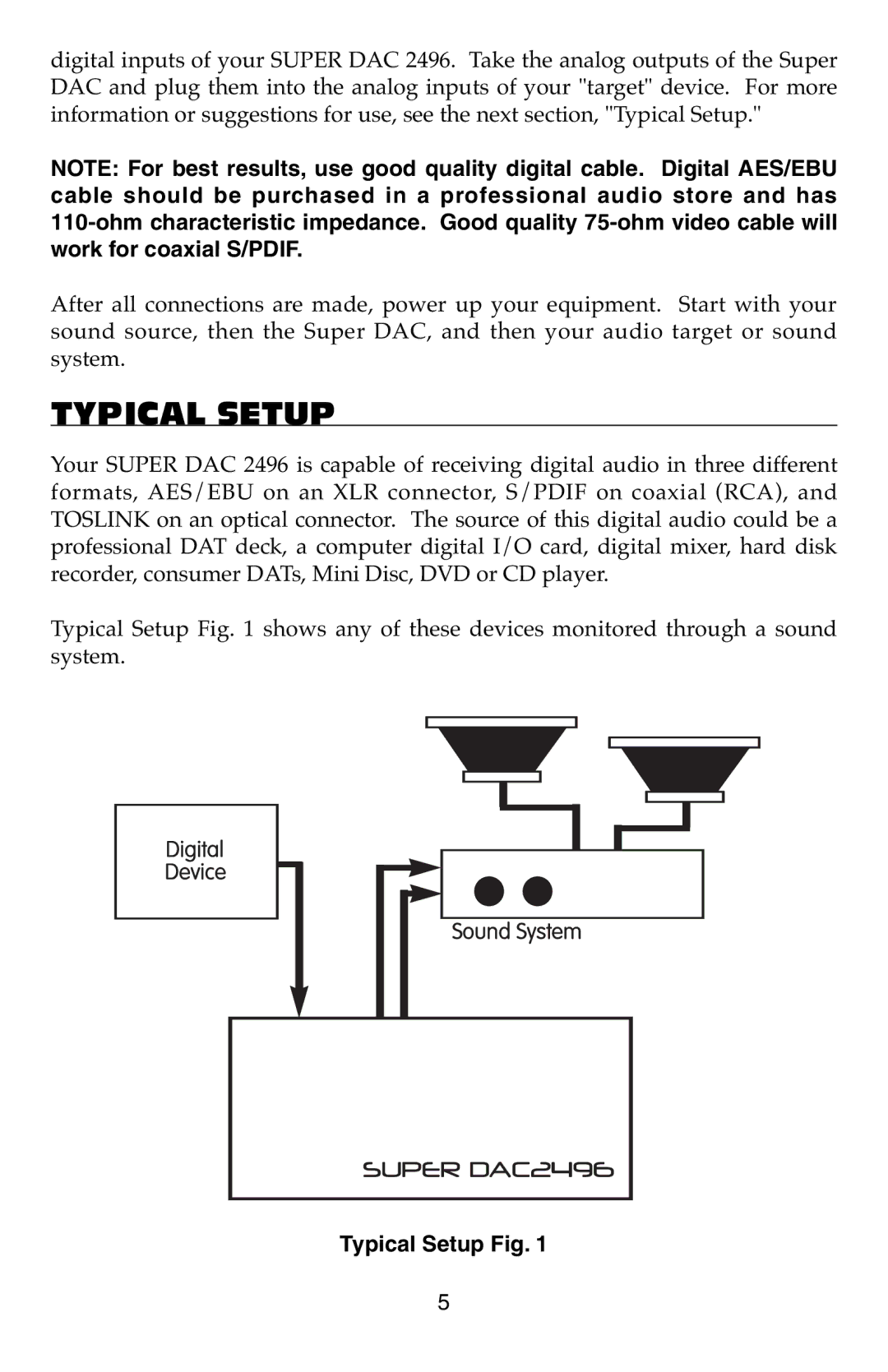 M-Audio TC9820PHI warranty Typical Setup Fig 