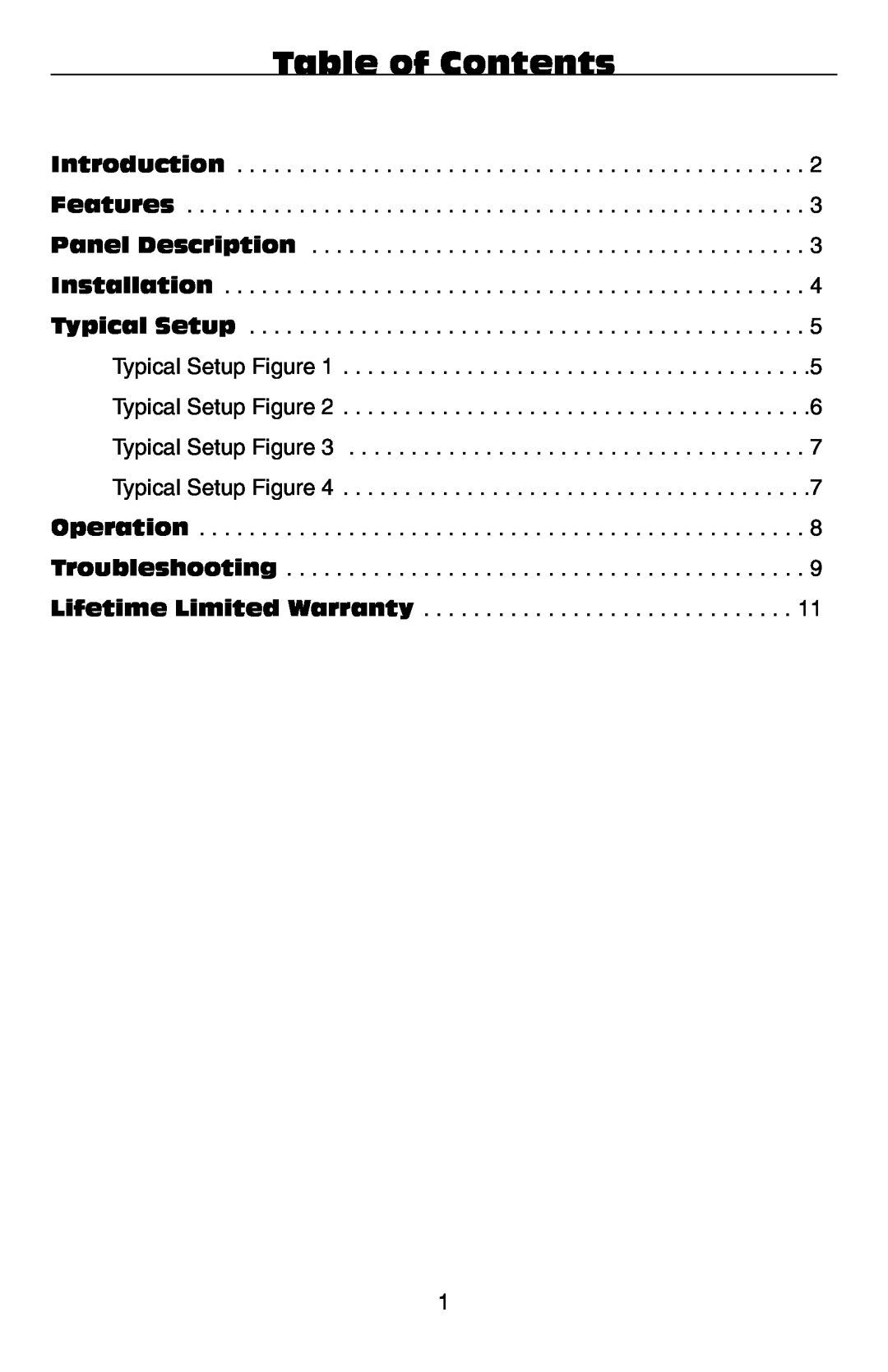 M-Audio TC9820PHI warranty Table of Contents, Introduction Features Panel Description Installation Typical Setup 