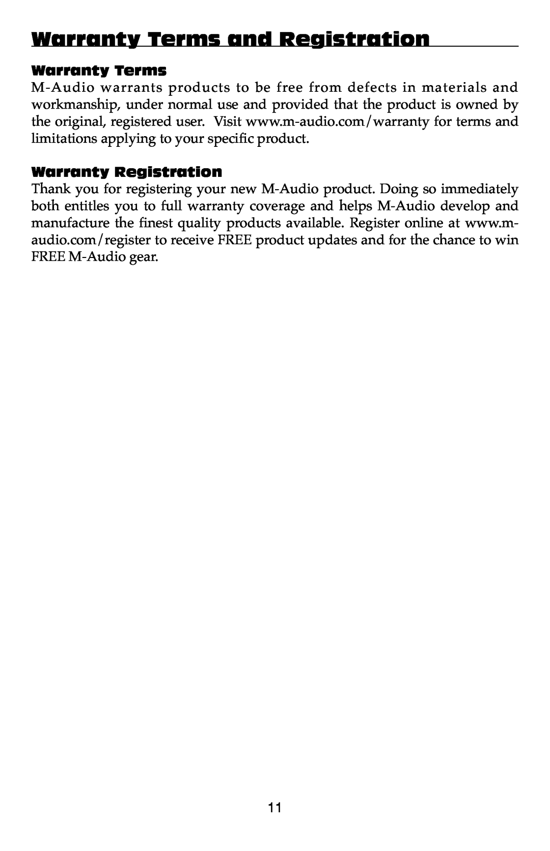 M-Audio TC9820PHI warranty Warranty Terms and Registration 