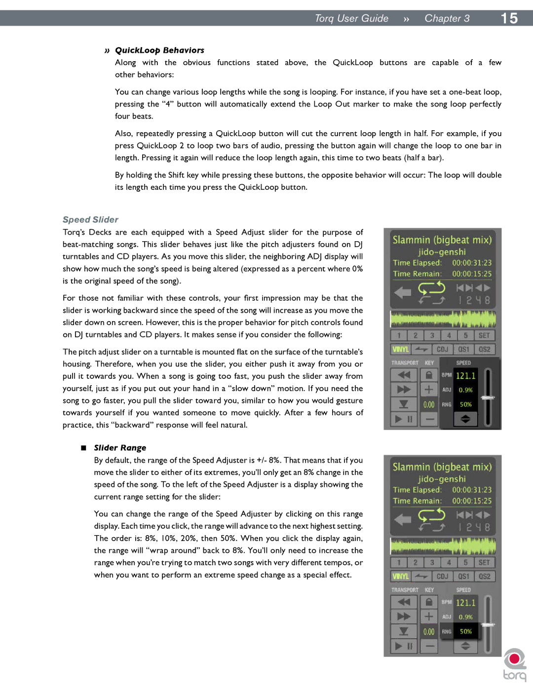 M-Audio Torq manual » QuickLoop Behaviors, Speed Slider, Slider Range 