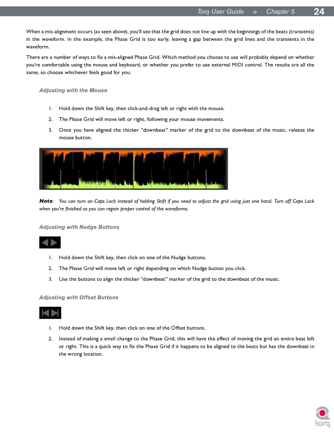 M-Audio Torq manual Adjusting with the Mouse, Adjusting with Nudge Buttons, Adjusting with Offset Buttons 