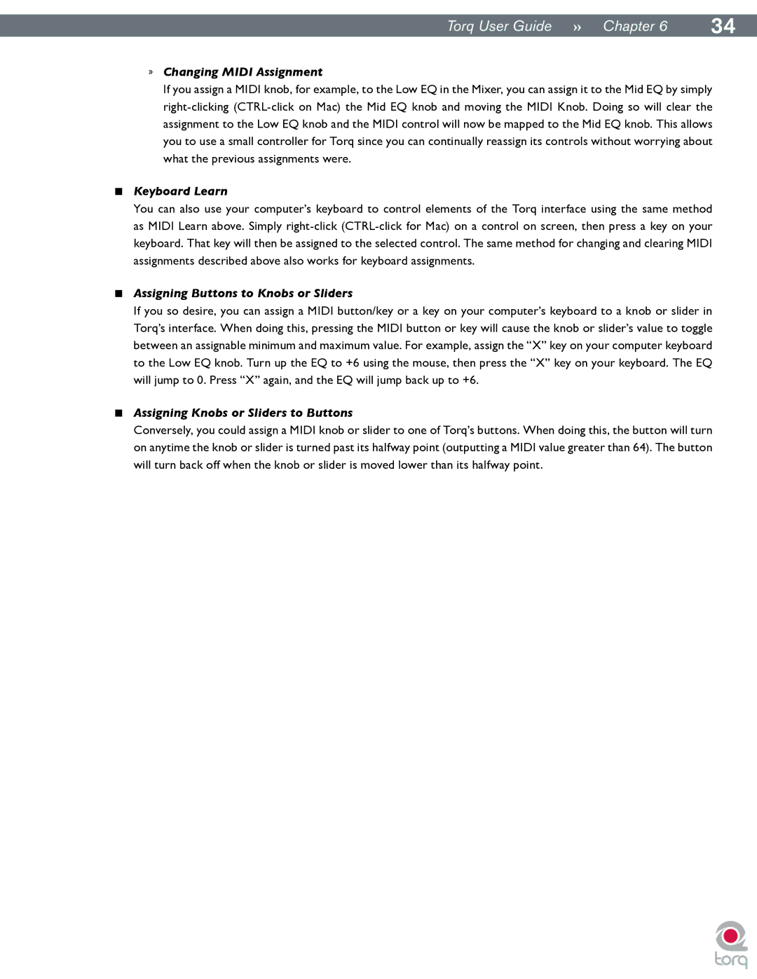M-Audio Torq manual » Changing Midi Assignment, Keyboard Learn, Assigning Buttons to Knobs or Sliders 