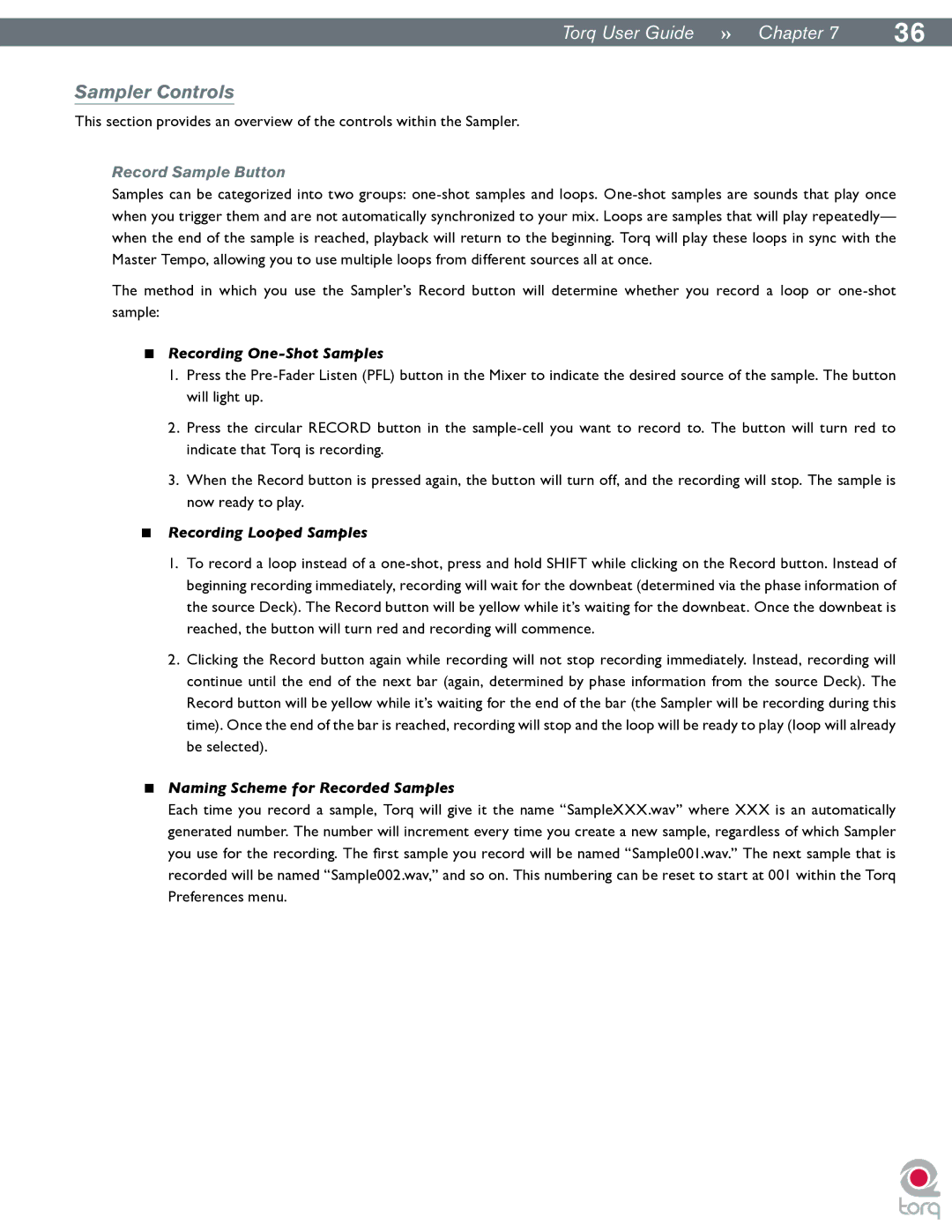 M-Audio Torq manual Sampler Controls, Record Sample Button, Recording One-Shot Samples, Recording Looped Samples 