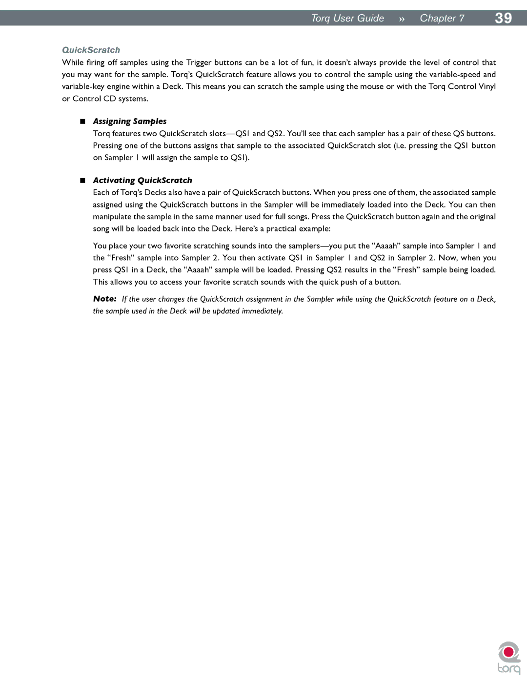 M-Audio Torq manual Assigning Samples, Activating QuickScratch 