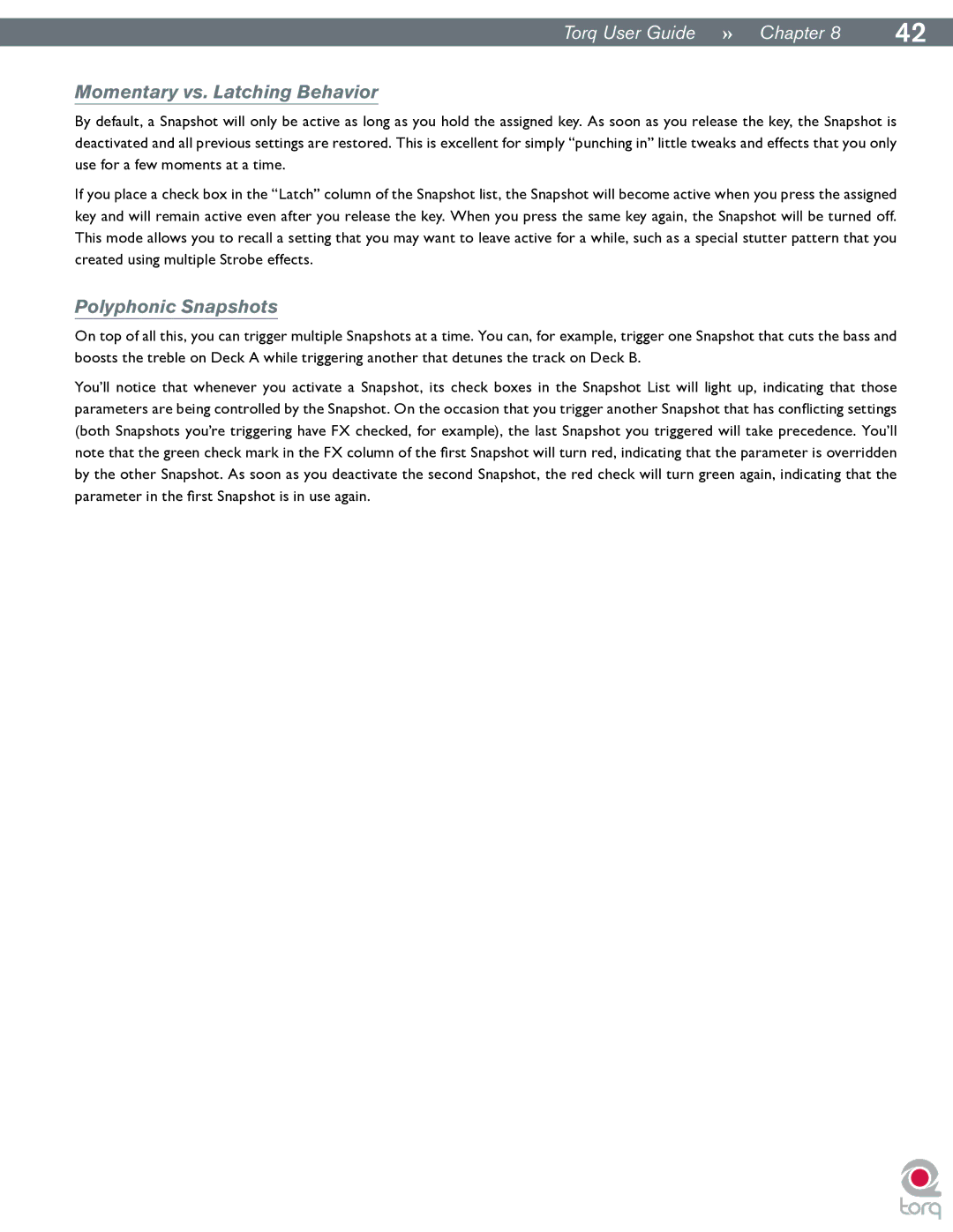 M-Audio Torq manual Momentary vs. Latching Behavior, Polyphonic Snapshots 