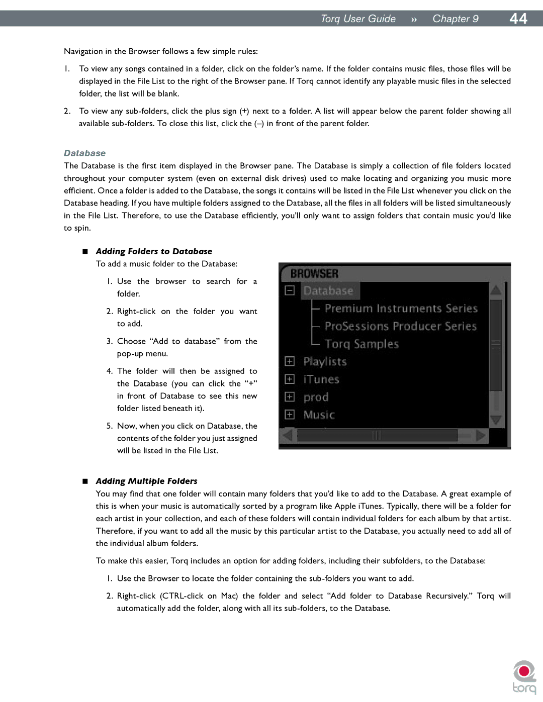 M-Audio Torq manual Adding Folders to Database, Adding Multiple Folders 