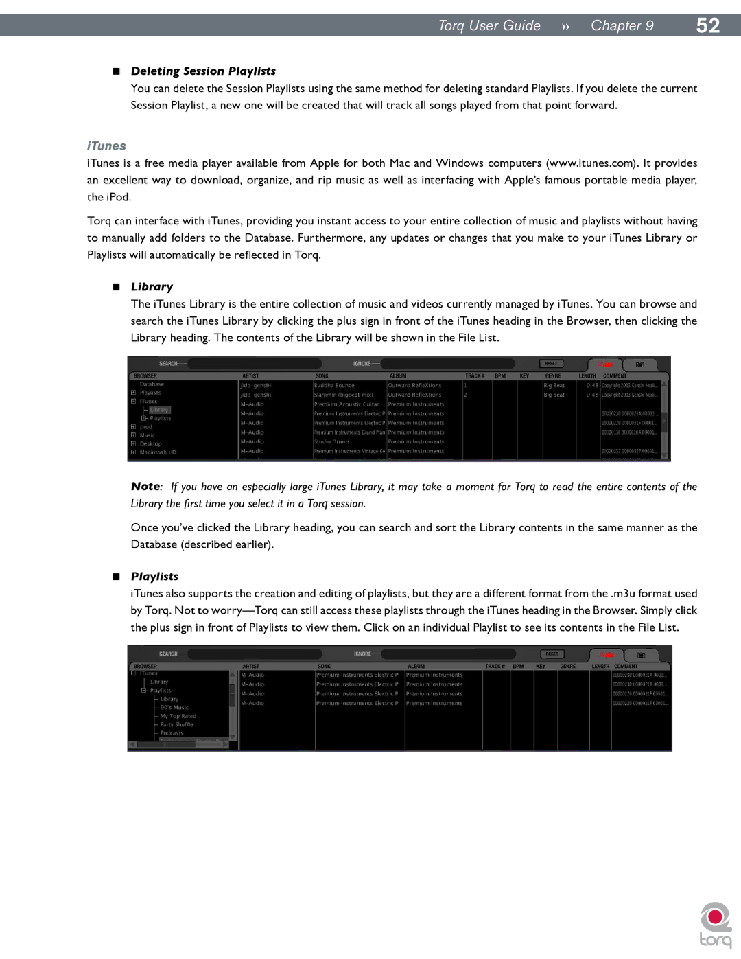 M-Audio Torq manual Deleting Session Playlists, ITunes, Library 