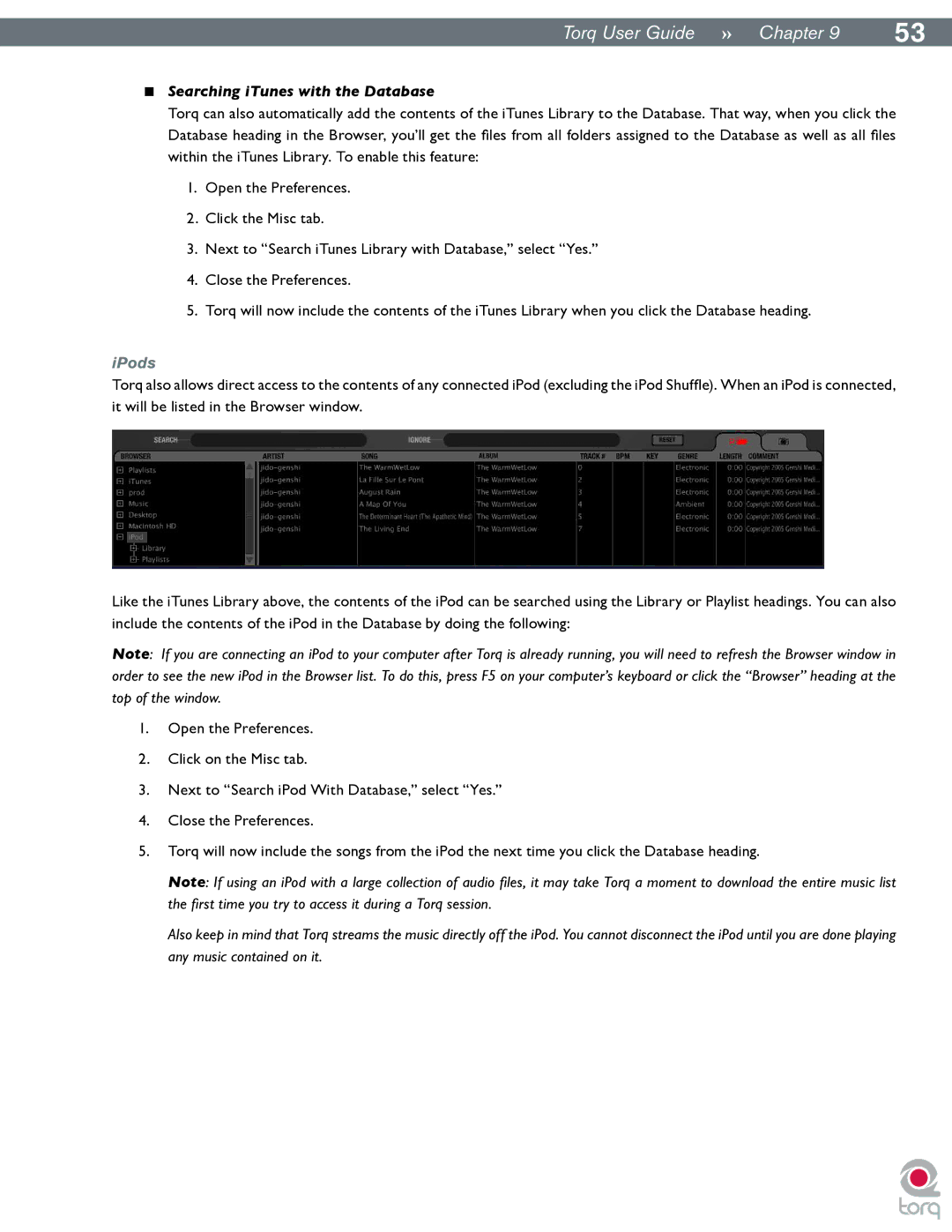 M-Audio Torq manual Searching iTunes with the Database, IPods 