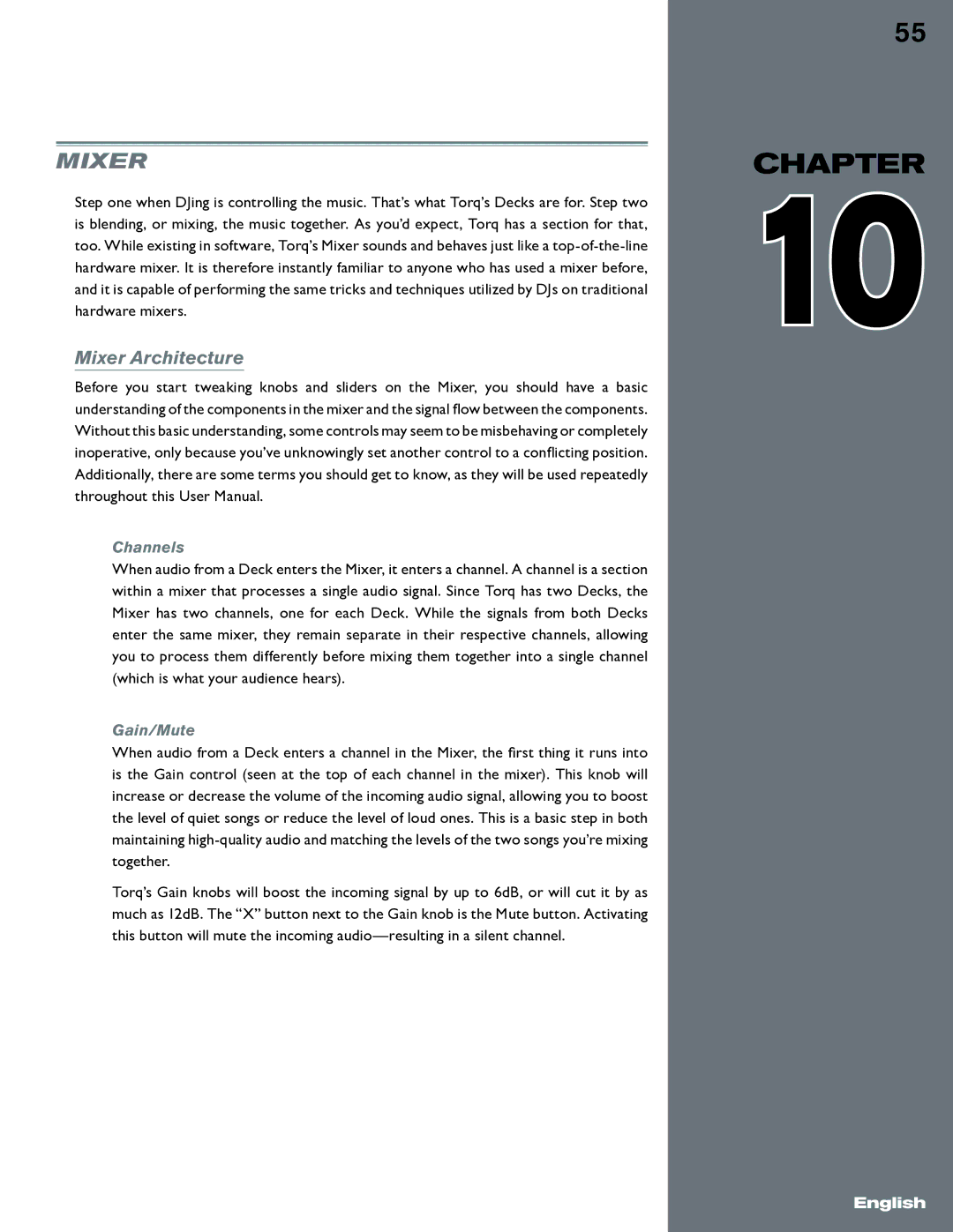 M-Audio Torq manual Mixer Architecture, Channels, Gain/Mute 