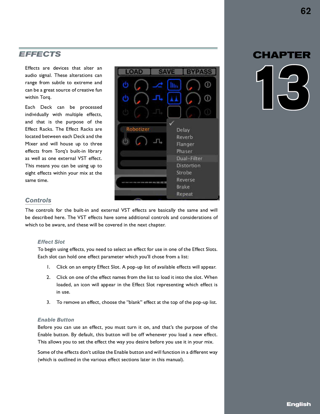 M-Audio Torq manual Effects, Effect Slot, Enable Button 