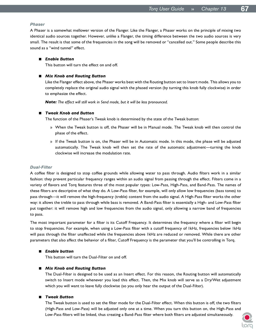 M-Audio Torq manual Phaser, Dual-Filter 