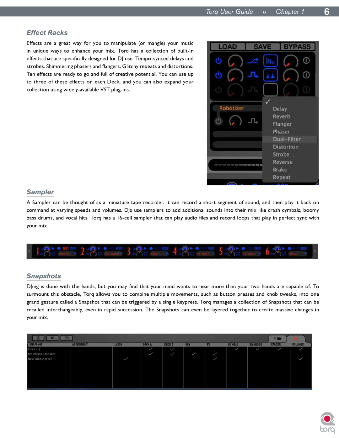 M-Audio Torq manual Effect Racks, Sampler, Snapshots 