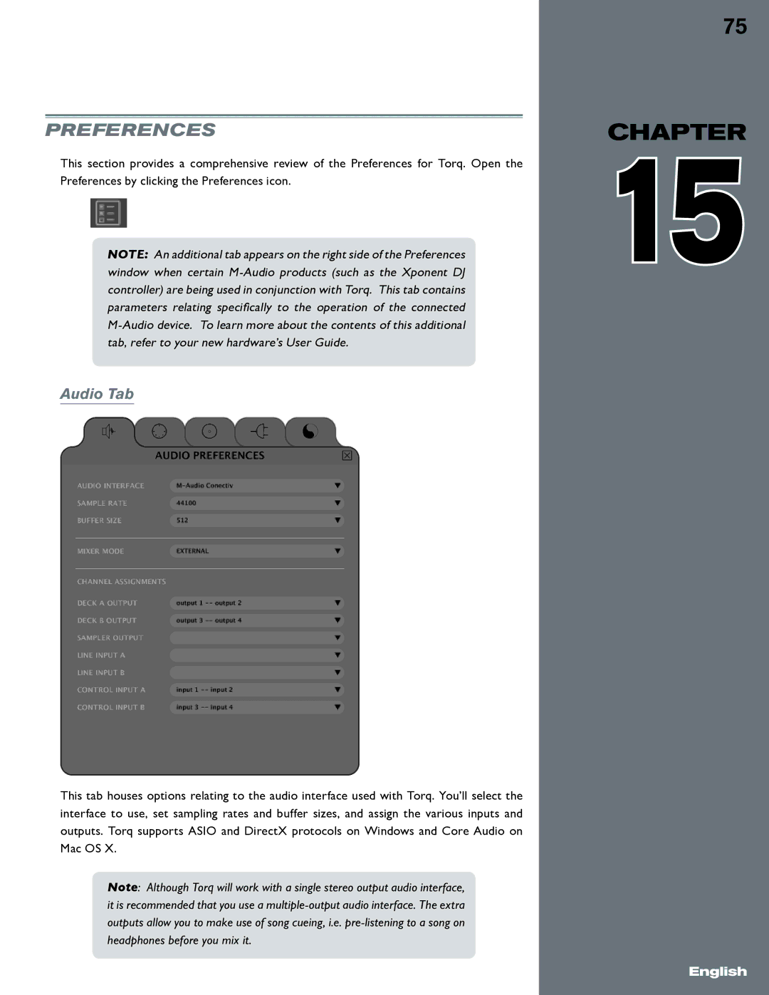 M-Audio Torq manual Preferences, Audio Tab 