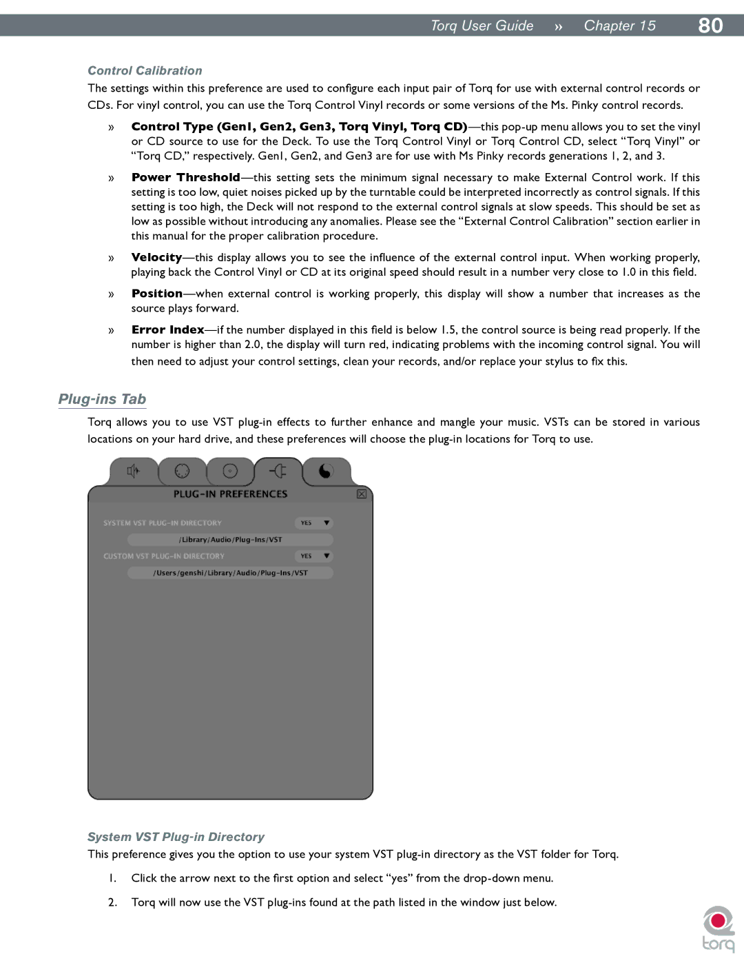 M-Audio Torq manual Plug-ins Tab, Control Calibration, System VST Plug-in Directory 