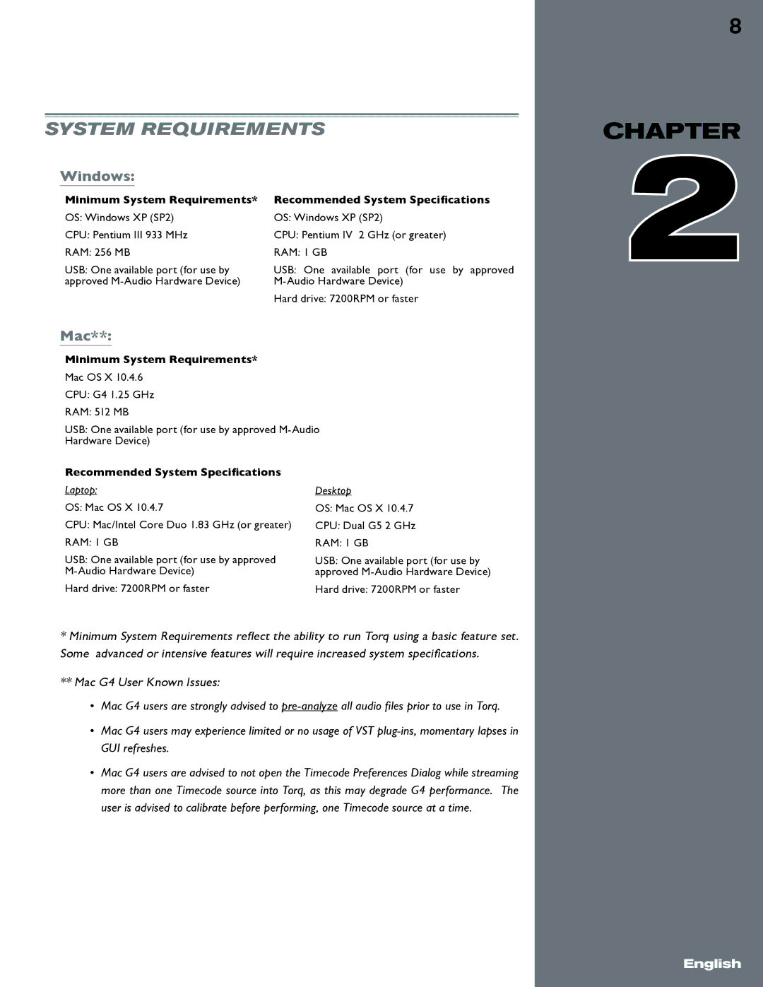 M-Audio Torq manual System Requirements, Windows 