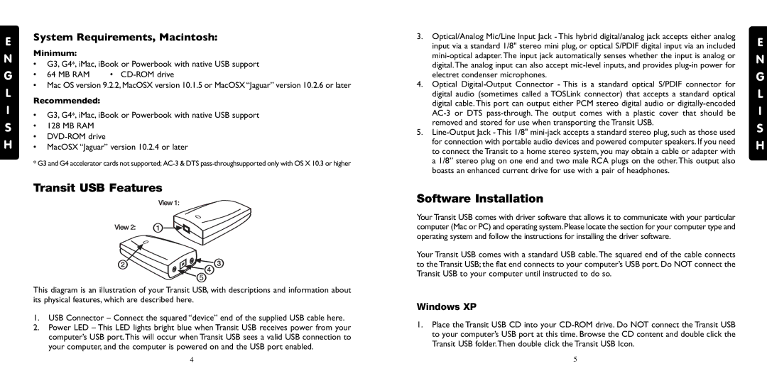 M-Audio specifications Transit USB Features, Software Installation, Windows XP 