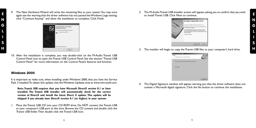 M-Audio Transit USB specifications Windows 