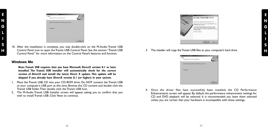 M-Audio Transit USB specifications Windows Me 