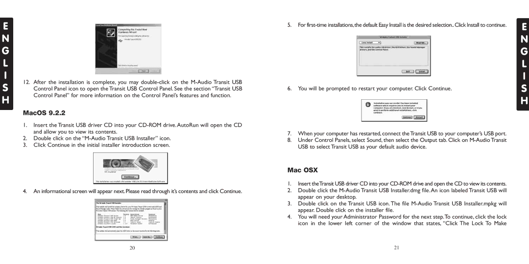 M-Audio USB specifications MacOS, Mac OSX 