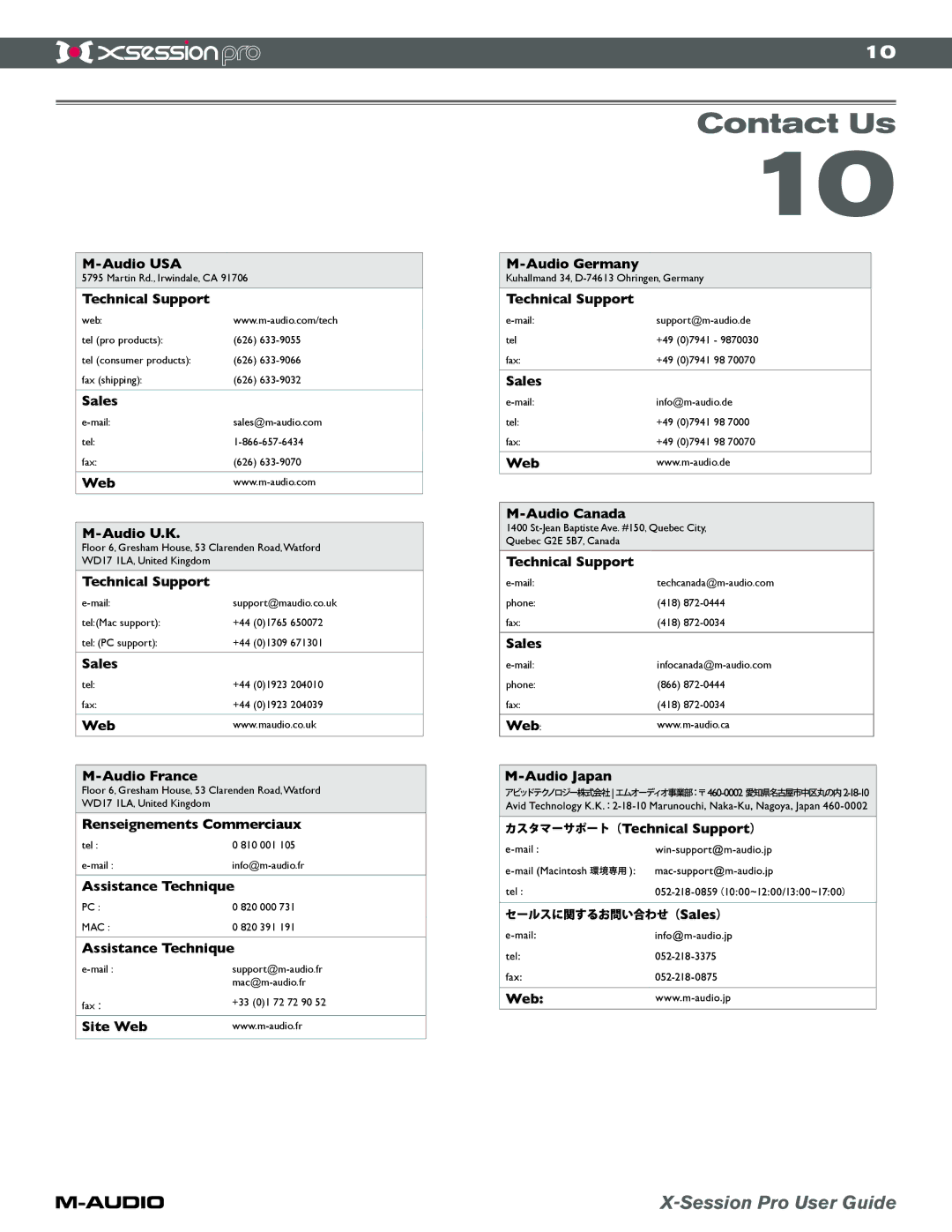 M-Audio xSession Pro manual Contact Us 