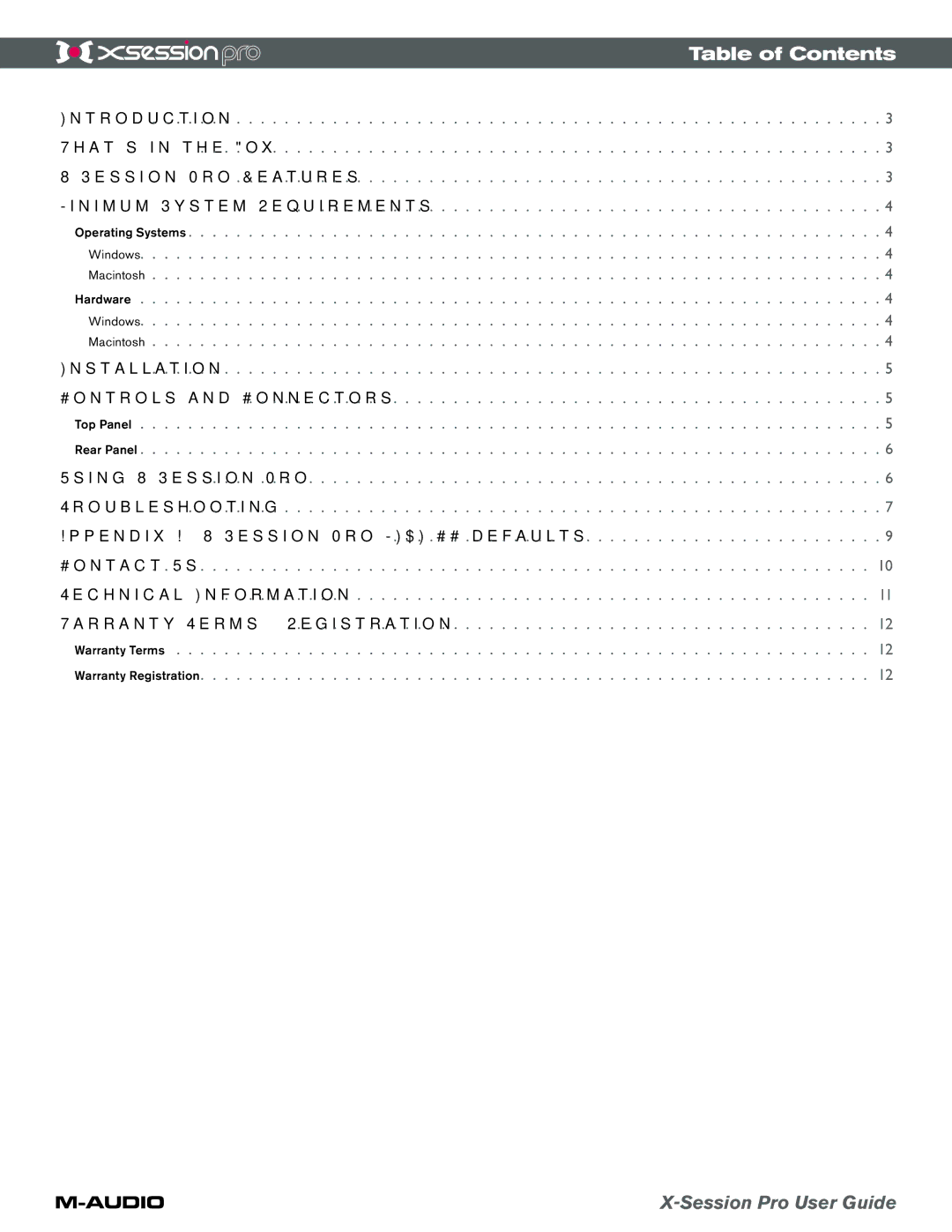 M-Audio xSession Pro manual Table of Contents, Session Pro User Guide 