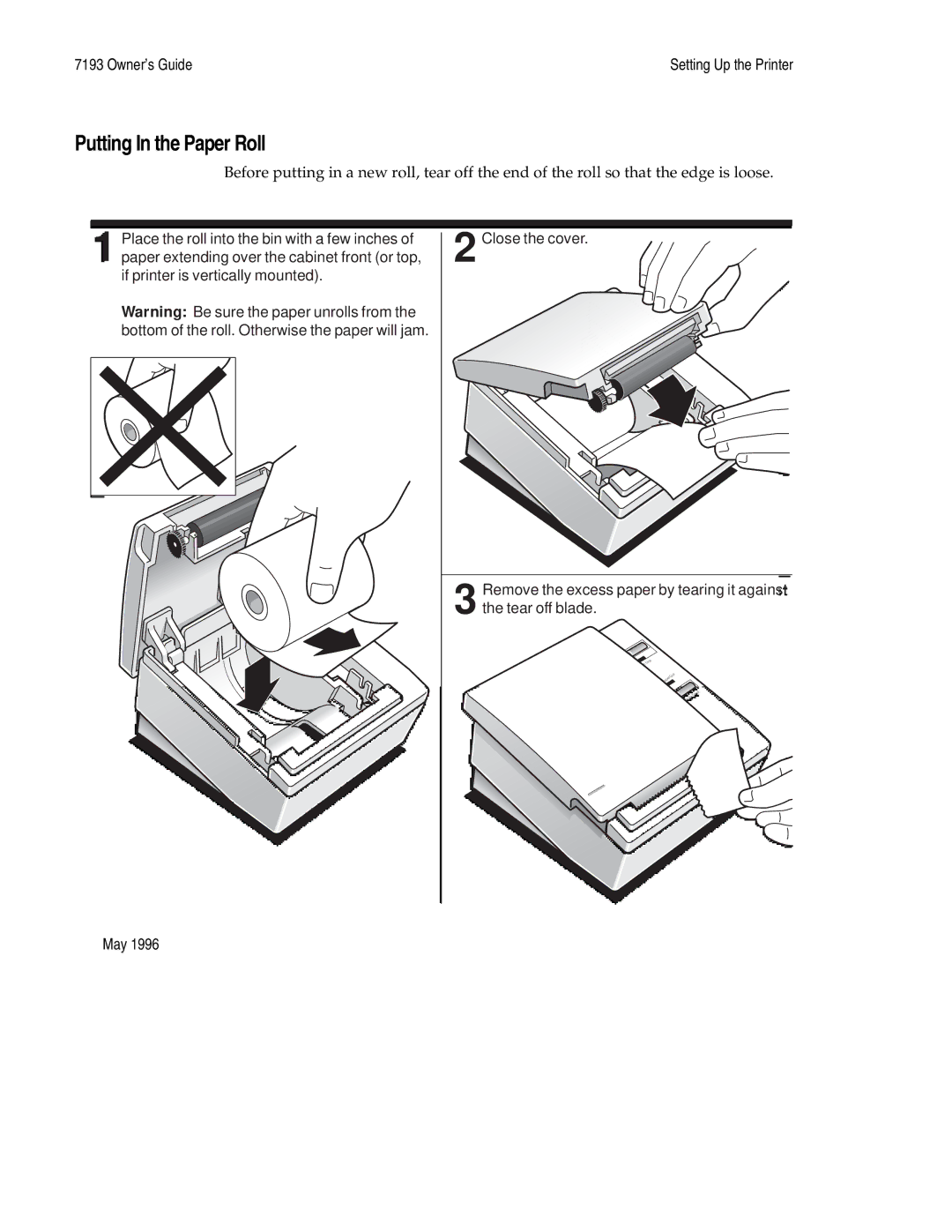 M-S Cash Drawer 7193 manual Putting In the Paper Roll 