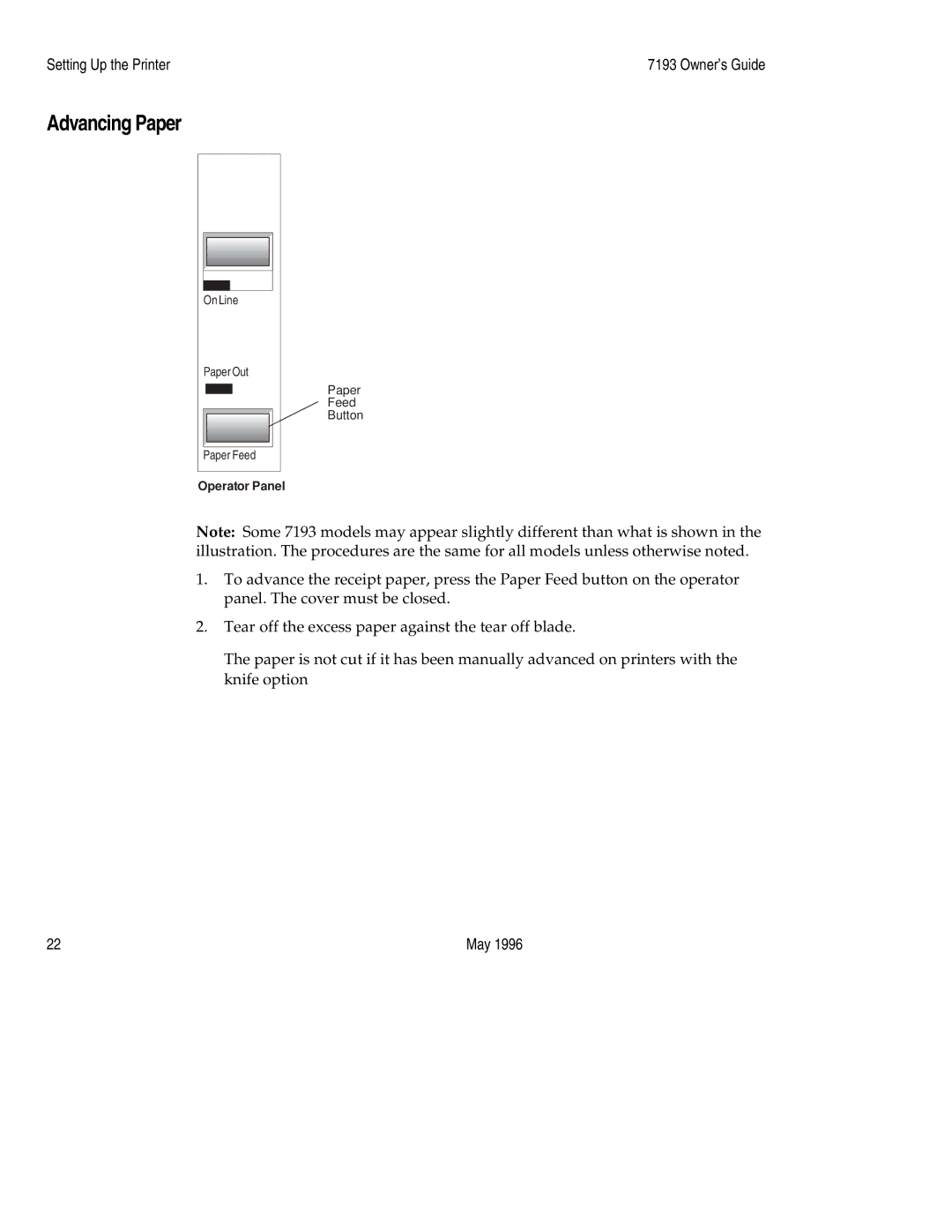 M-S Cash Drawer 7193 manual Advancing Paper 