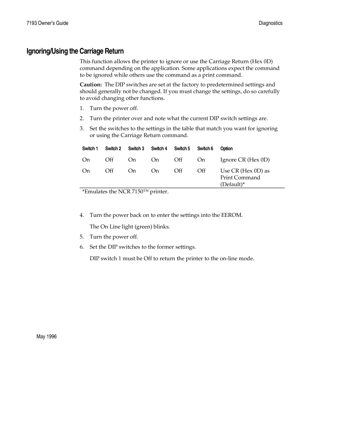 M-S Cash Drawer 7193 manual Ignoring/Using the Carriage Return 