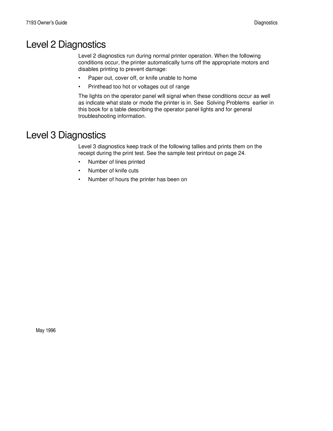 M-S Cash Drawer 7193 manual Level 2 Diagnostics, Level 3 Diagnostics 