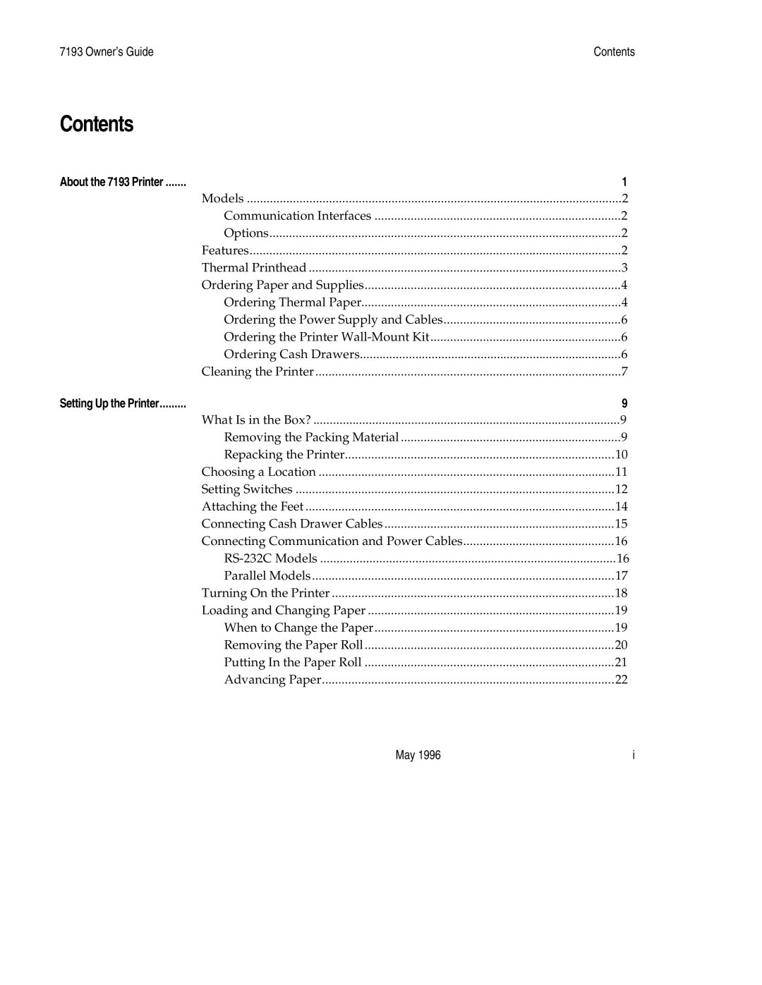 M-S Cash Drawer 7193 manual Contents 