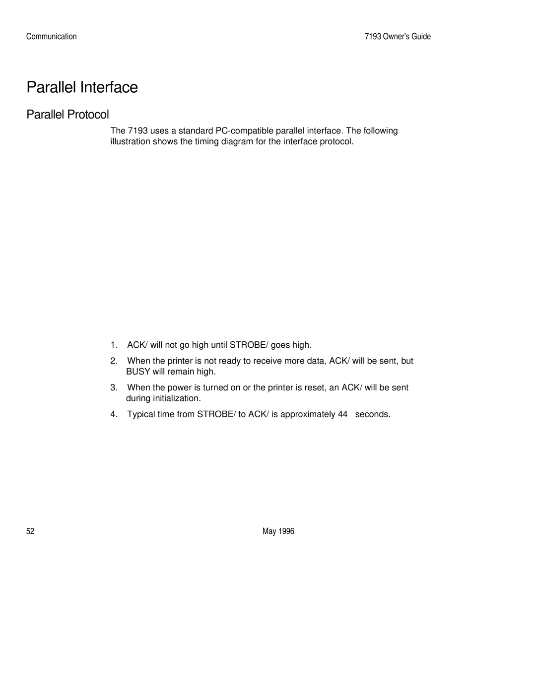 M-S Cash Drawer 7193 manual Parallel Interface, Parallel Protocol 