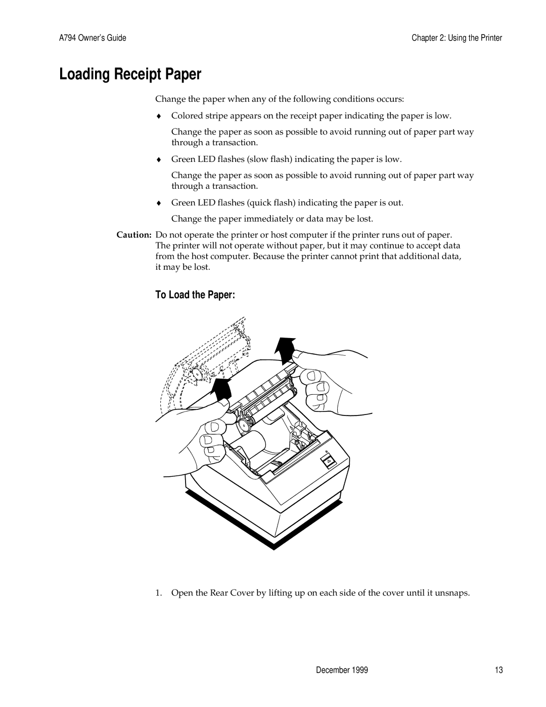 M-S Cash Drawer A794 manual Loading Receipt Paper, To Load the Paper 