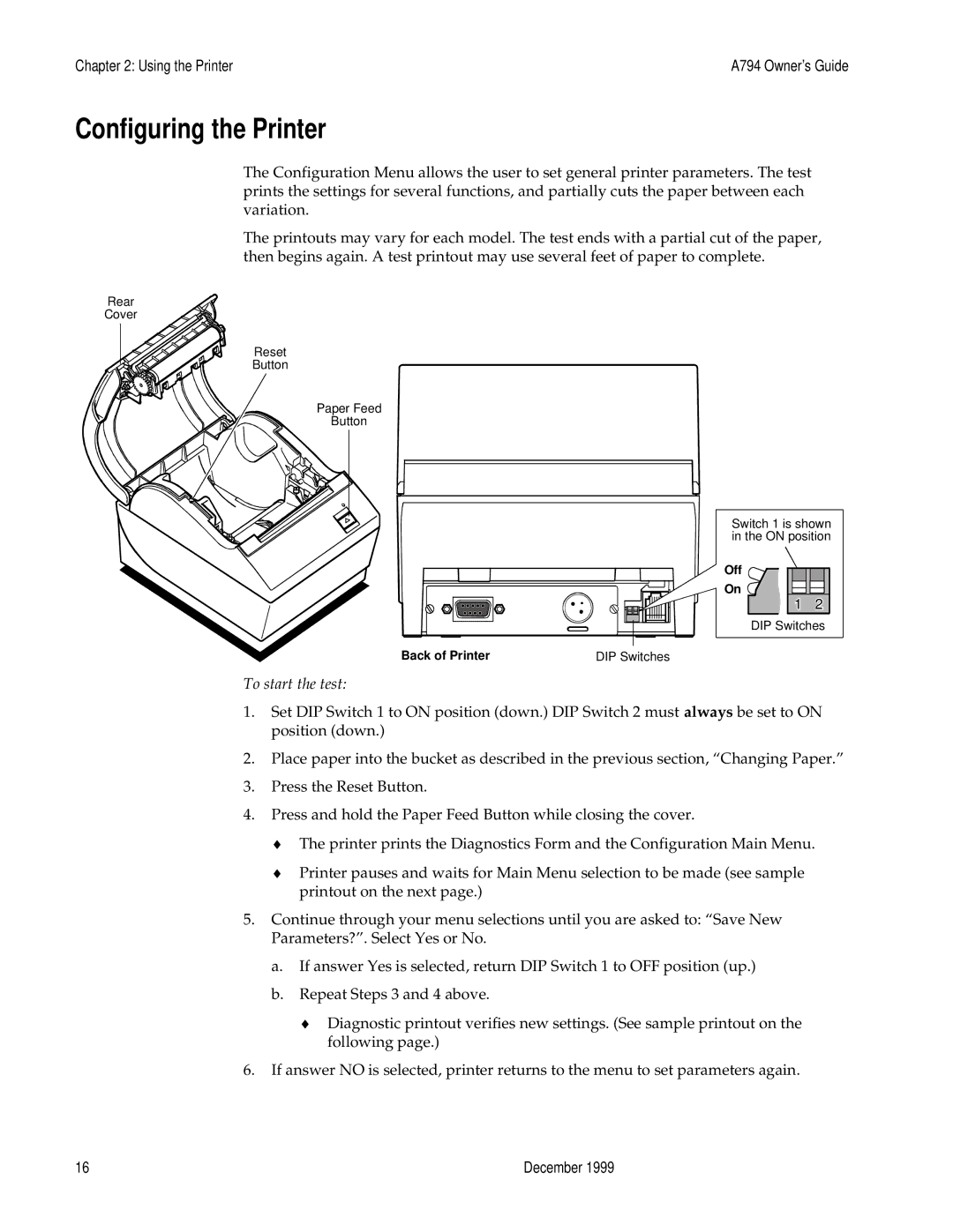 M-S Cash Drawer A794 manual Configuring the Printer, To start the test 