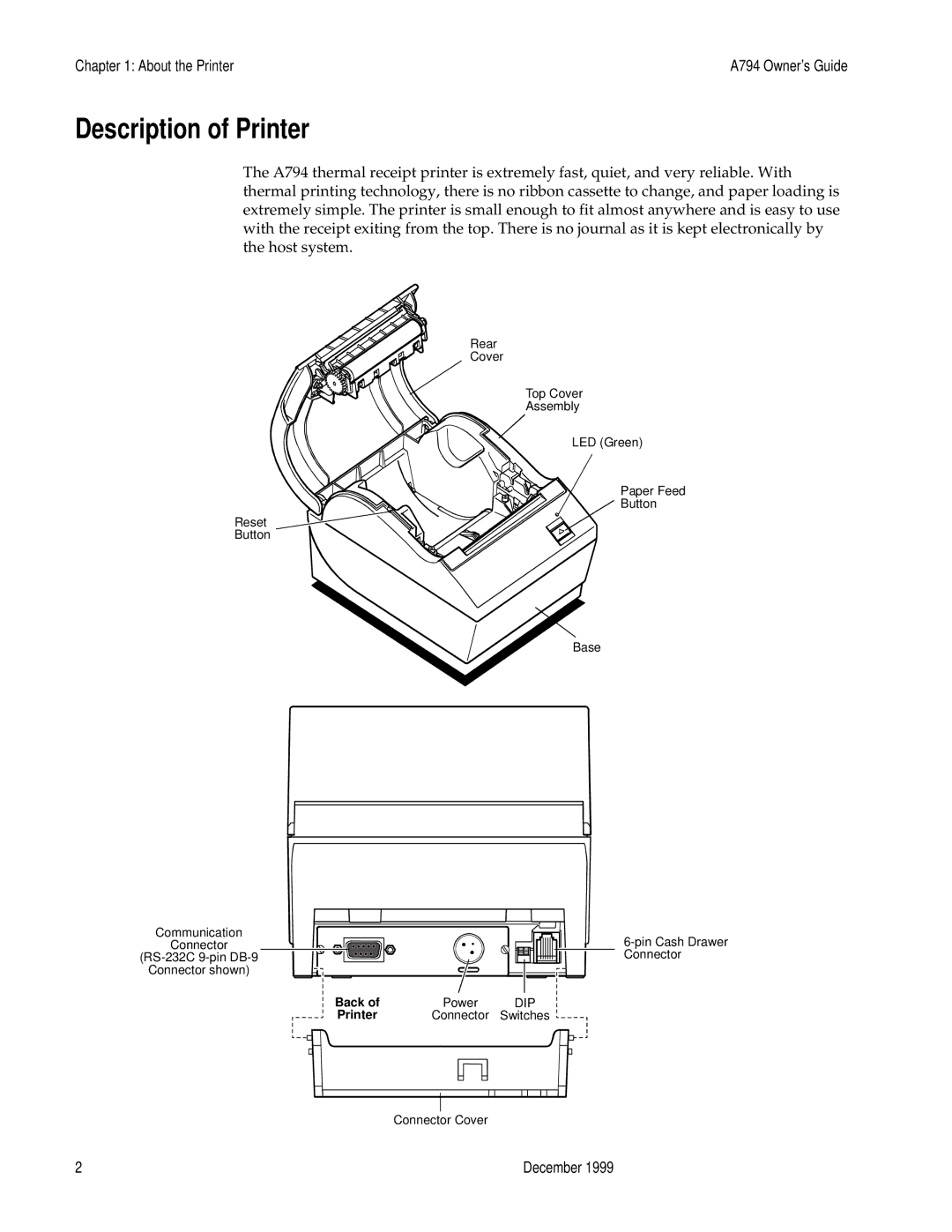 M-S Cash Drawer A794 manual Description of Printer 