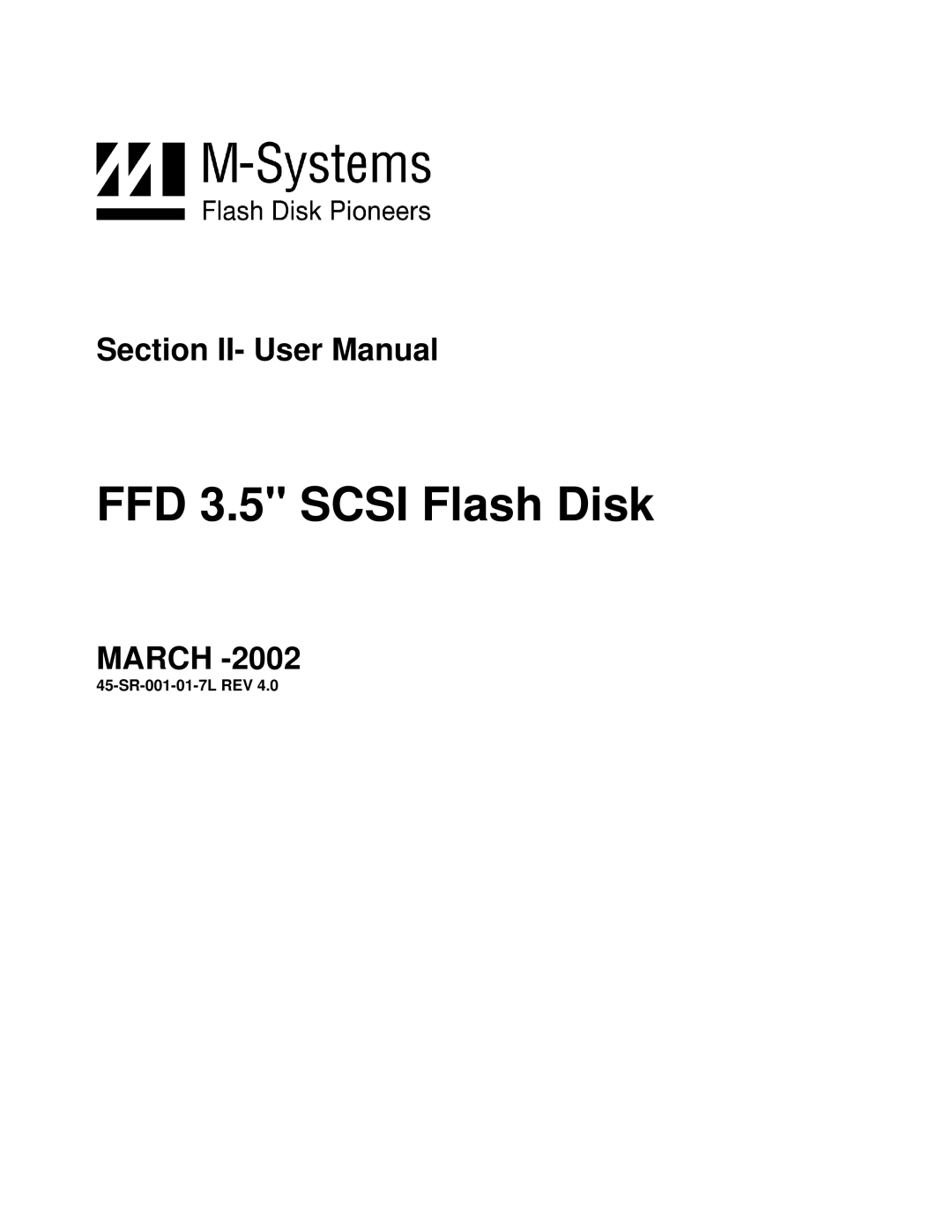 M-Systems Flash Disk Pioneers 45-SR-001-01-7L user manual FFD 3.5 Scsi Flash Disk 