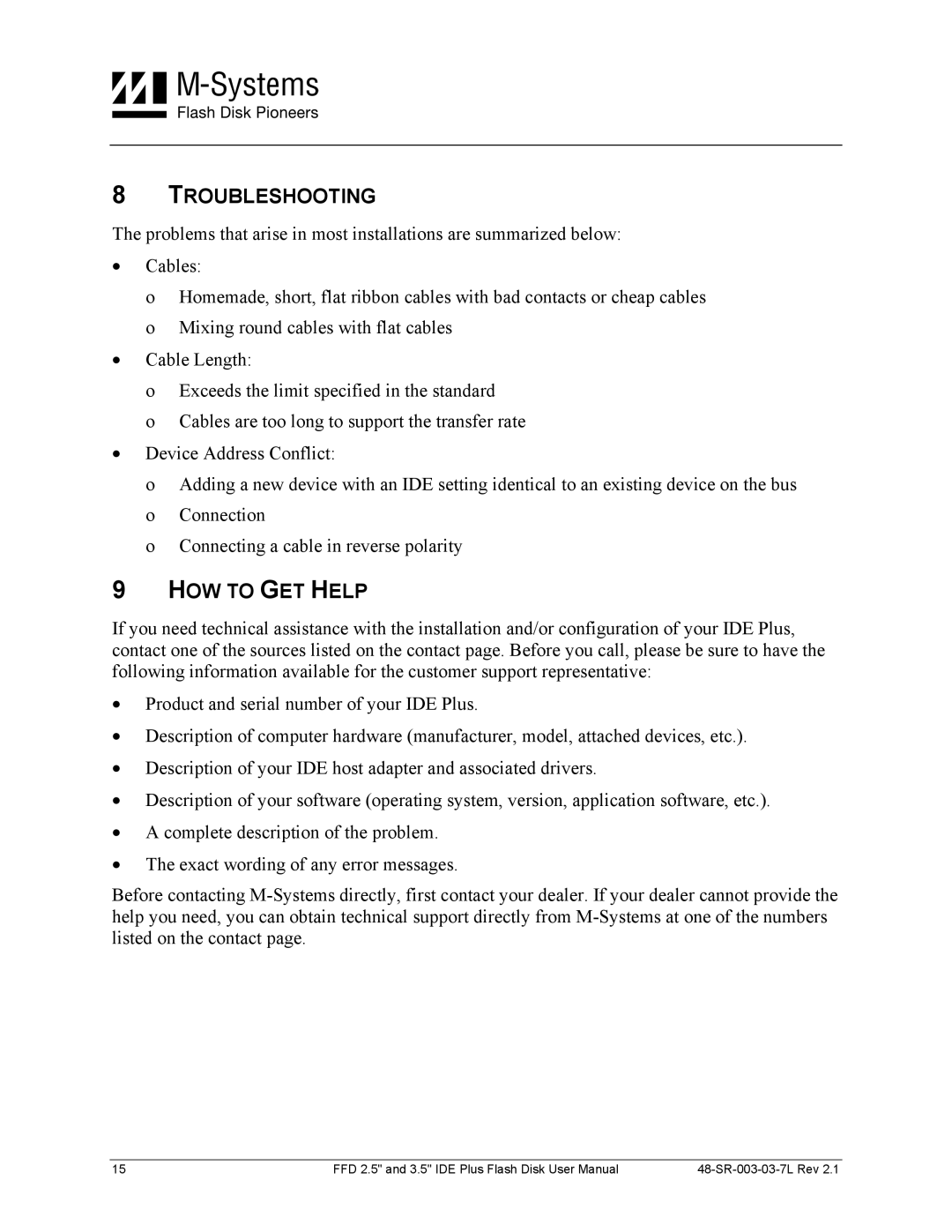 M-Systems Flash Disk Pioneers 48-SR-003-03-7L user manual Troubleshooting, HOW to GET Help 